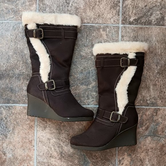 Boots Women's Faux Fur Mid Calf Brown NWT, Gorgeous! - Picture 1 of 4